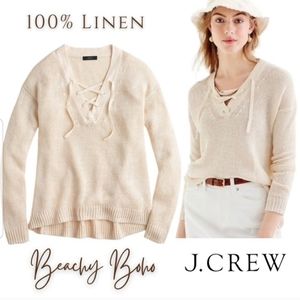 J. Crew Lace Tie Up Cream Summer Sweater Small Coastal Grandma Beach
